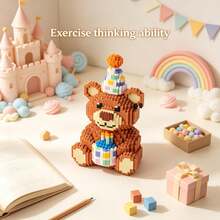 Cute Creative Sitting Animal Series Collection, PCS Particle Count 650+ To 1700+, Room Creative Decoration, Desktop Ornament, Halloween Gift, Birthday Gift, Christmas Gift, Graduation Gift, Best Friend Gift, Couple Gift, New Year Gift, Suitable For Everyone - Multi-color/YS1771/Birthday Bear - View 7
