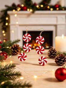 Christmas Candy Cane Long Dangle Earrings, Holiday Celebration Earrings - Lollipop - View 4