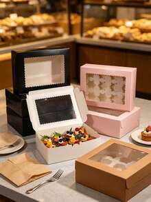 Multi-Color 12Holes Cupcake Boxes With Transparent Window, Foldable Paper Muffin Box With Insert, Bakery Packaging For Cupcakes, Muffins, Party Treats - View 6