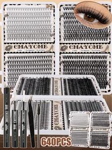 CMAYOME 572/592/640pcs Natural False Eyelashes Can Create A Fluffy And Natural Eye Makeup Effect.DIY Large Capacity Eyelash Clusters,Made Of Soft Material.Single Cluster False Eyelash Set,With Adhesive And Sealing Tools,Suitable For Halloween And Christmas. - Multicolor - View 4