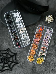 Fall Season Nail Art Decorations Kit, Halloween Pumpkin Ghost 3D Nail Charms Set, Autumn DIY Manicure Accessories With Storage Box - Multicolor - View 5