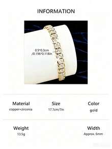 1pc Fashionable Versatile Classic Tennis Bracelet, Inlaid With Sparkling Cubic Zirconia, Suitable For Various Outfits, Can Be Given As A Gift - Rectangle - View 14