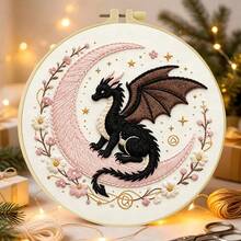 1PC 20*20cm/7.9*7.9in,Dragons Of Different Colours Embroidery Kit, DIY Handmade Embroidery Set For Adult Beginners, Home Gift, Women's Sewing Gift, Including User Manual, Printed Pattern Fabric, Embroidery Frame, Needle And Thread. - 20X20CM - View 5