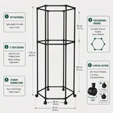Movable Circular Clothes Rack, Gold-Colored Garment Rack With Wheels And Top Cover - Black - View 4