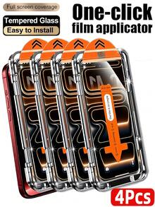 4Pcs HD Tempered Glass Film, One Click Dust-Proof Installation, Dust-Free Box, Mobile Phone Screen Protector Compatible With IPhone 18 Pro Max 17 16 15 14 Plus 13 12 11 Series, 9H Hardness Silk Screen Printing Process, Full Coverage, Explosion-Proof, Scratch Resistant Bubble Free, Automatic Adsorption, Smooth And Oil Repellent Protective Film - Clear - View 2