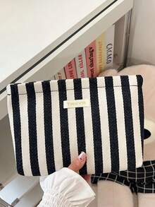個性化刺繡姓名條紋化妝包，拉鍊帆布化妝收納袋，旅行盥洗用品收納袋，伴娘禮物，適合女性 - 彩色 - 查看 10