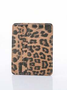 1pc New Leopard Print Ultra-Thin Card Holder, Multi-Slot Minimalist Card Wallet, Portable PU Leather ID Credit Card Pouch - Brown - View 7