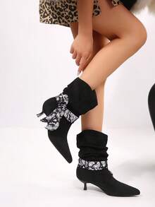 FVPFVP Lost Deer [Paisley Flower Slouch Boots] Vintage Slimming Ruched Slouch Boots Women Versatile Minimalist Western Boots - Black - View 6