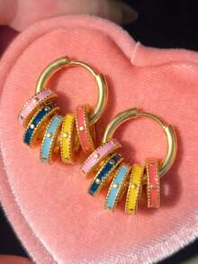 1 Pair French Vintage Elegant Luxury Handmade Enamel Colorful Hoop Earrings - Earring - View 5