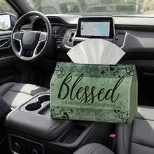 2D Flat Design, 1pc Tissue Box, Playful Floral Art - Minimalist Design, Letter & Flower Green & White Cheerful Pattern, Suitable For Office Desk, Elegant Home & Car Interior Decoration, Easy To Refill Tissue Storage Box - Multicolor - View 12