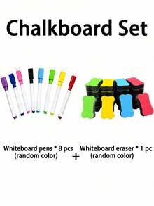 9pcs/Set 8-Color Whiteboard Markers With Eraser - Suitable For Office/Refrigerator/Calendar, Christmas/Halloween Card Making, Holiday Props - Multicolor - View 6