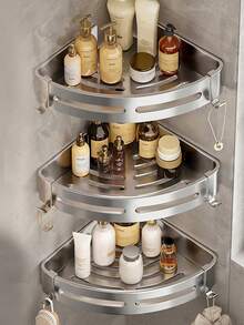 1pc Stainless Steel Wall Mount Bathroom Storage Organizer (Random Hook Style) Home Bathroom Decor Bathroom Accessories Bathroom Organizer Fall Decor Back To School - Silver - View 8