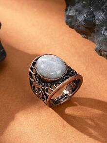 1pc Natural Crystal Natural Stone Egg-Shaped Polished Antique Style Open Ring Suitable For Women And Men - Multicolor - View 9
