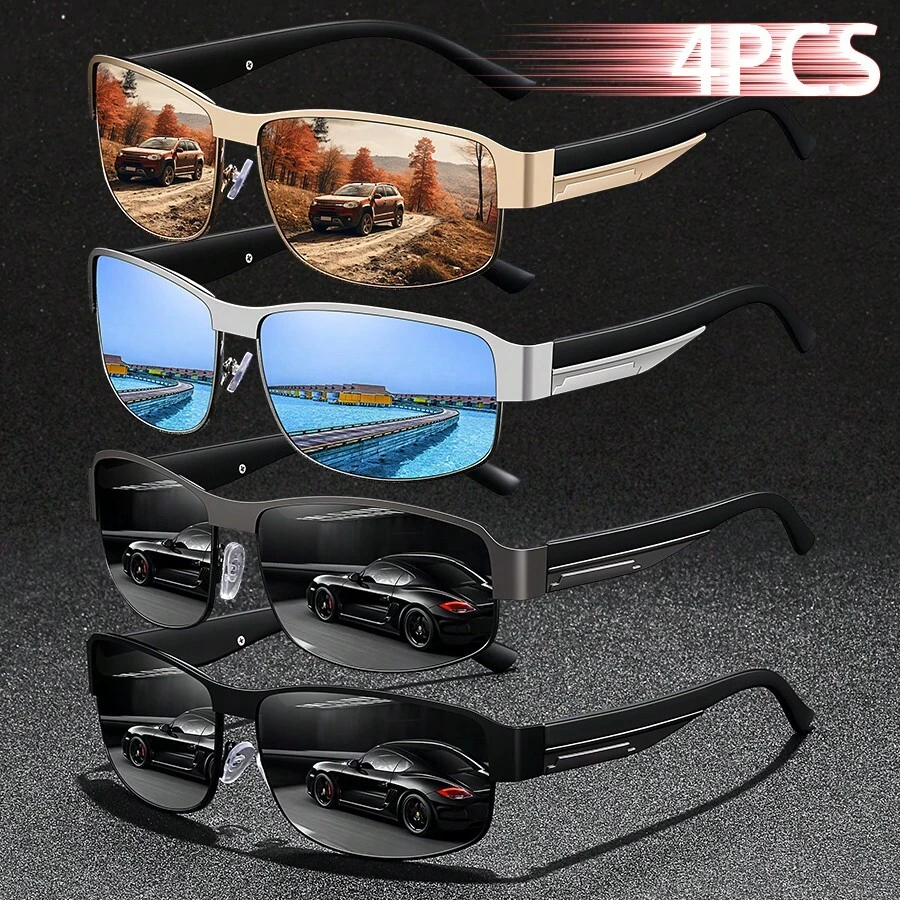 2PCS Fashion Classic Square Glasses Multi Color Combination Unisex Metal Style Suitable For Fishing Travel Vacation And Summer Beach Use Daily Wear