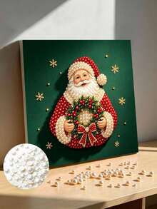 Handmade Pearl Painting Set With Frame, Santa Claus Holding Garland Design, Full Set Of Hand Tools, Drill Pen, Rubber Plate, Latest Frame Art, Christmas Gift. - A - View 2