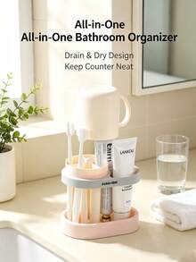 Toothbrush Holder, Bathroom Toothbrush Holder, Countertop Bathroom Storage Rack, Multi-Functional Toothbrush And Toothpaste Storage Rack, Bathroom Accessories, Multi-Functional Toothbrush Holder With Dust Cover, Drain Cup Holder, Household Multi-Functional Toothbrush Holder - Multicolor - View 3