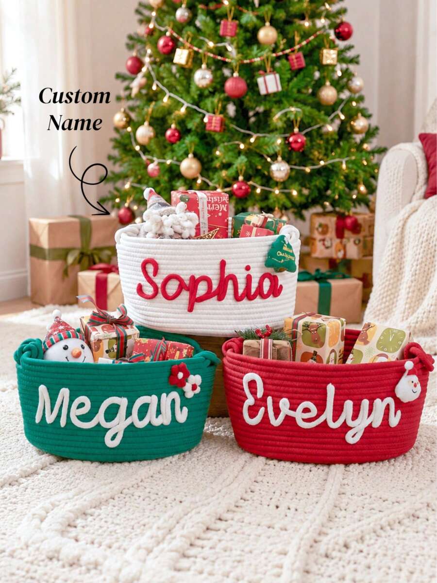 Customized Christmas Gift Basket, Christmas Party Gift Basket, Personalized Christmas Gift Basket With Name, Holiday Decoration Gift, Christmas Decor, Christmas Gift - Multicolor - View 1