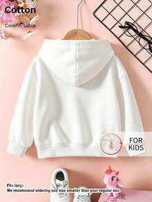Kids Hooded Sweatshirt, Pink Hibiscus Flower Graffiti Star Graphic Print Thick Fleece Lined Pullover For Kids - White - View 10