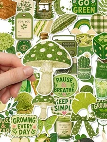 50Pcs Cottagecore Green Aesthetic Stickers Featuring Cactus, Hydrangea, Avocado Toast, Waterproof Vinyl Decals For Journals, Luggage, DIY Crafts, Gift - Multicolor - View 5