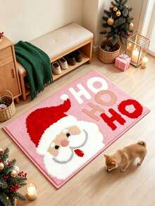 1 pieza de felpudo rosa con estampado de Papá Noel, alfombra pequeña, felpudo de bienvenida, moqueta, felpudo para el suelo, felpudo para exteriores, alfombra de cocina, decoración del hogar, felpudo para la puerta principal, alfombra de dormitorio, alfombra para exteriores, decoración del hogar, alfombra de área, alfombra de jardín, alfombra lavable - Multicolor - Ver 1