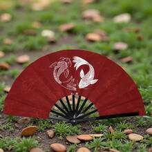 Red Base Double Koi Folding Sound Fan, National Style Red & White Koi Pattern Printed, New Chinese Style Photography Decoration Folding Fan - Multicolor - View 4