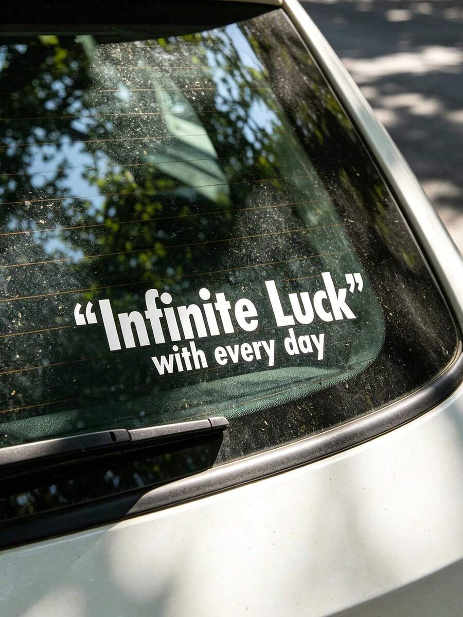 1Pc "Infinite Luck With Every Day" Vinyl Car Sticker, Positive Quote Text Decal, Waterproof Self‑Adhesive Decoration For Car Window, Laptop, Water Bottle, DIY Accessories - A - View 1