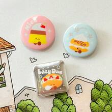 Cute Cartoon Dessert Pattern Round And Square Tin Badge Brooch, Sweet Pudding Croissant Waffle Design, Aesthetic Decorative Lapel Pin, Backpack Clothing Bag Accessory, Gift For Girls - A - View 2