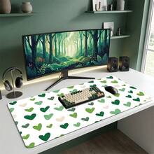 White Background Green Heart Pattern Gaming Mouse Pad, Non-Slip Rubber Desk Mat, Smooth Sliding Surface, Suitable For PC Laptop Office Home, Fresh Abstract Art Decor, Back To School Supplies - A - View 7