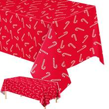 3pcs Christmas Candy Cane Tablecloth Set, Suitable For Rectangular Tables, Red & Green Disposable Plastic Christmas Tablecloths, Waterproof Candy Cane Christmas Dining Table Decor, Perfect For Holiday New Year Parties, Size 54x108 Inches - Red - View 7