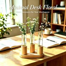 Test Tube Vase With Wooden Base, Clear Glass Hydroponic Flower Holder, Minimalist Tabletop Floral Decor, 1-Tube (2Pcs/Set), 2-Tube & 3-Tube (1Pc/Set) - 3 Styles - View 10