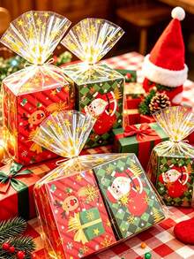 10pcs Transparent Christmas Cellophane Gift Bags Featuring Snowflake, Star, And Christmas Tree Patterns; Suitable For Christmas Gift Wrapping, Christmas Party Supplies, And Festive Home Decor. - Multicolor - View 2