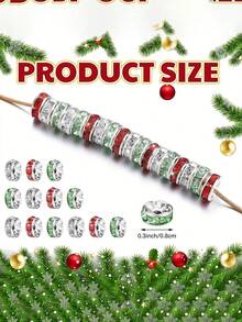 Set Manik-Manik Spacer Kristal Rhinestone Merah Hijau Putih 8mm Isi 120-400pcs untuk Natal - Sempurna untuk Pembuatan Perhiasan DIY, Gelang, Kalung, dan Hadiah Kerajinan. - MultiWarna - View 3