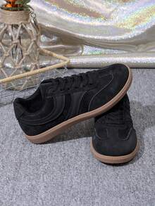 Women Casual Sneakers, Lace Up Design, Low Profile Sole - Black - View 7