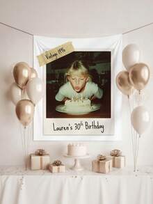 Customizable Photo Age & Name Nostalgic Happy Birthday Backdrop Banner, Suitable For Wedding, Birthday, Indoor/Outdoor Party Background Decoration Photography, Polyester Material - D - View 5