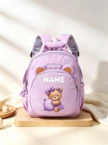 1pc Mini Personalized Customized Teddy Bear Backpack, Versatile Cute Teddy Bear & Elephant Theme Print, Zipper Closure Nylon Material, Adjustable Shoulder Straps, Hand-Carry, Suitable For School, Shopping, Daily Outings, Outdoor Travel. Birthday Gift. - Multicolor - View 6