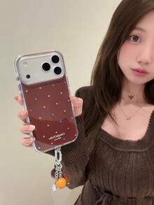 Ins Autumn/Winter Maillard Colorful Rhinestone Phone Case Compatible With Apple 18 Pro Max, 17 Pro, New 16, 15, 14, 13, Women's Niche Girly Style With Pendant, Full Coverage Hard Shell - Brown - View 1