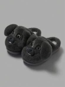 Men's Thick Sole Plush Puppy Slippers, Fluffy Thermal Lined Indoor/Outdoor Winter Fun Slippers - Grey - View 3