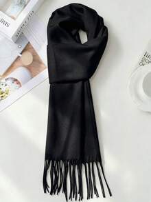 1pc Solid Color Men Scarf, Knit Tasseled Long Scarf/Neck Warmer For Autumn And Winter, Versatile Boyfriend Gift Men AccessoriesMen Scarves - Black - View 5