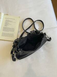 1pc Solid Color PU Leather Women's Shoulder Bag, Commuter Versatile Crossbody Bag, Adjustable Strap - Black - View 5