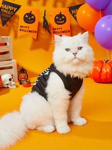 LUCKIE PAW 1pc Halloween Skeleton Print Funny Pattern Pet Vest Suitable For Small & Large Dogs Cats Indoor Outdoor - Black - View 5