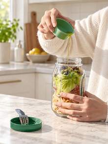 1pc Side Opening Leak-Proof Salad Container - Microwave, Dishwasher & Fridge - Sealed Salad Bowl With Dressing Compartment, Stackable Design, Suitable For Meal Prep, Lunch, Dinner, Office & Travel - Multicolor - View 6