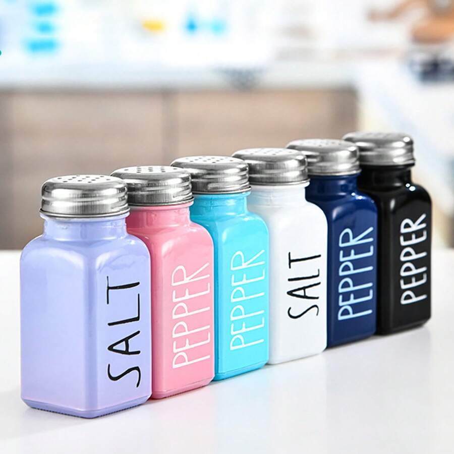 Set de Frascos para Condimentos de Vidrio, Diseño Cuadrado Blanco y Negro, Salero y Especiero para Sal, Pimienta y Sazonadores, Ideal para Cocina, Barbacoa y Parrilladas - Otros colores (embalaje de espuma de perla + caja de cartón) - Ver 1
