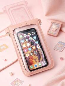 SANRIO 1 Buah Tas Selempang HP Layar Sentuh Wanita Motif Hello Kitty, Dompet Kecil Kulit PU dengan Jendela Transparan, Kantong Bahu Mini Penutup Lipat dan Tempat Kartu - MultiWarna - View 6