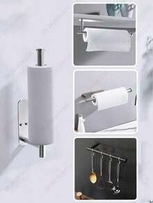 Tempat Tisu Dapur, Rak Pembungkus Plastik, Tempat Kertas Gulung Perekat, Kotak Tisu, Tempat Serbet, Rak Penyimpanan Kabinet, Rak Handuk, Rak Lap Piring, Bahan Baja Tahan Karat, Pemasangan di Dinding Dapur, Perlengkapan Penyimpanan Dapur, Aksesoris Kamar Mandi - MultiWarna - View 3