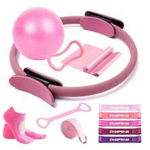 Pink Mini Yoga Fitness Ball, Pink Resistance Band Set, For Pilates Core Training - A - View 1