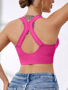 Women's High Intensity Front Zip Seamless Wireless Sports Bra, Suitable For Spring, Summer, Autumn And Winter - Hot Pink - View 6