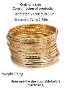 RINTOLER 12pcs Niche Creative Design Woven Geometric Hollow Bracelets Set, Women's Vintage Multi-Layer Stackable Iron Alloy Bangles, 7cm Diameter - Yellow Gold - View 10