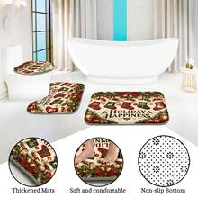 1pc/4pcs Christmas Stocking Pattern Multi-Functional Bathroom Decor Shower Curtain Set Free 12 Hooks Premium Holiday Atmosphere Bathroom Mat U-Shaped Floor Mat And Round Toilet Lid Cover Suitable For All Scenes Decoration Bathroom Set - Christmas Stockings - View 6