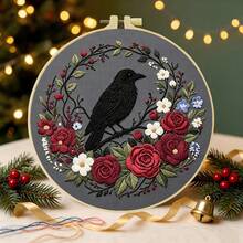 1PC 15*15cm/5.9*5.9in 20*20cm/7.9*7.9in,Black And White Bird Embroidery Kit, DIY Handmade Embroidery Set For Adult Beginners, Home Gift, Women's Sewing Gift, Including User Manual, Printed Pattern Fabric, Embroidery Frame, Needle And Thread. - 20X20CM - View 5