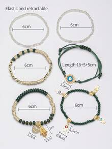 6-Piece Eye And Hamsa Hand Decor Bracelet (Rhinestone Quantity Random) - Multicolor - View 2